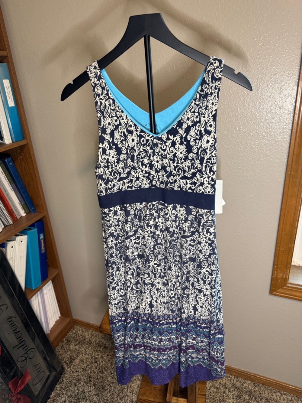 Athleta Light Blue and Navy Floral Tank Dress